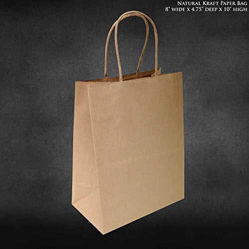 50 Pcs Retail Shopping Craft Gift Bags Brown Paper With Handles 10 x 5 x 13" NEW